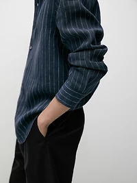 100% linen slim fit striped shirt