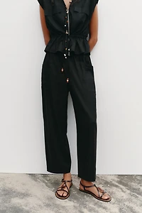 LINEN PANTS WITH BEADED DRAWSTRINGS