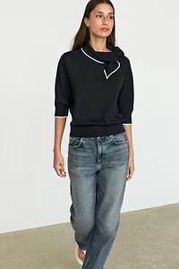 100% cotton knit sweater with scarf detail