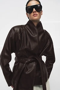 ZW COLLECTION FAUX LEATHER BELTED JACKET