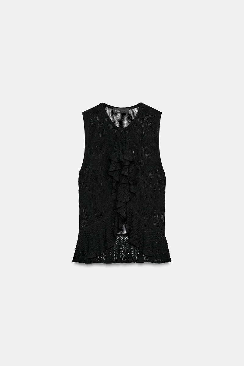 ROMANTIC POINTELLE KNIT RUFFLE TOP
