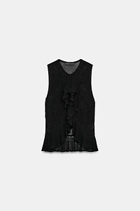 ROMANTIC POINTELLE KNIT RUFFLE TOP