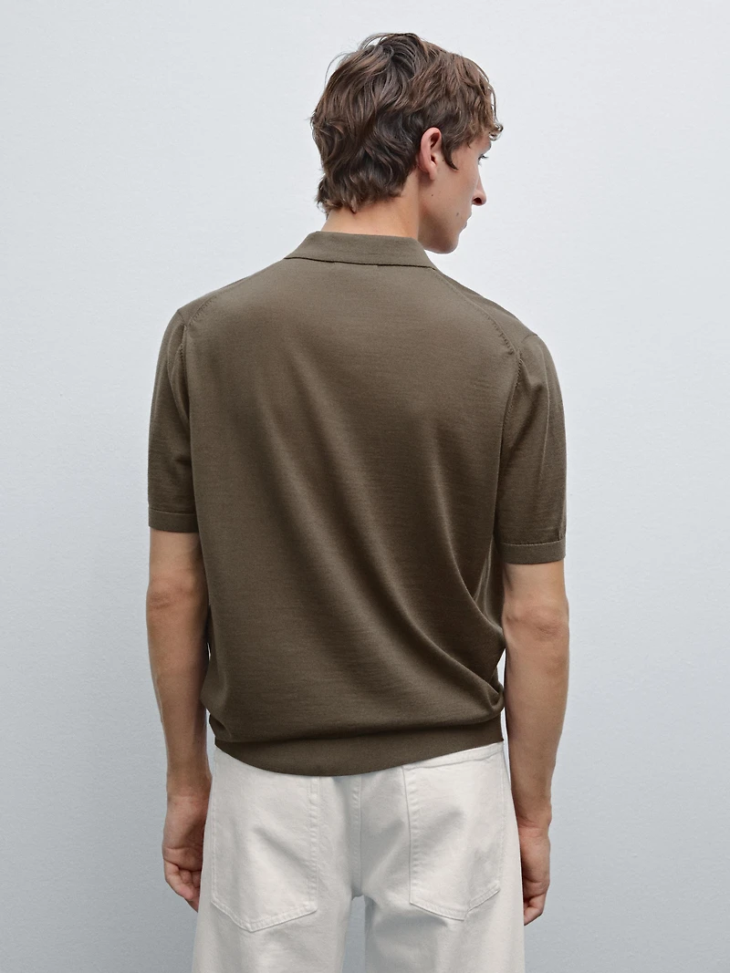 Short sleeve wool blend knit polo shirt