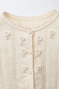 OPENWORK AND EMBROIDERED KNIT CARDIGAN
