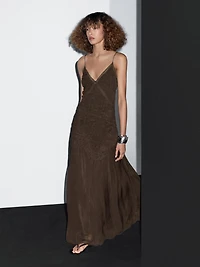 Long slip dress with gathered detail