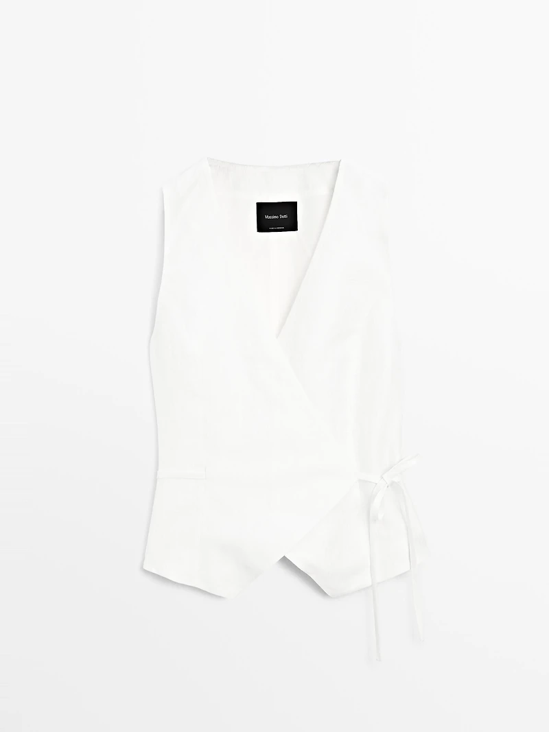 Linen blend waistcoat with tie detail