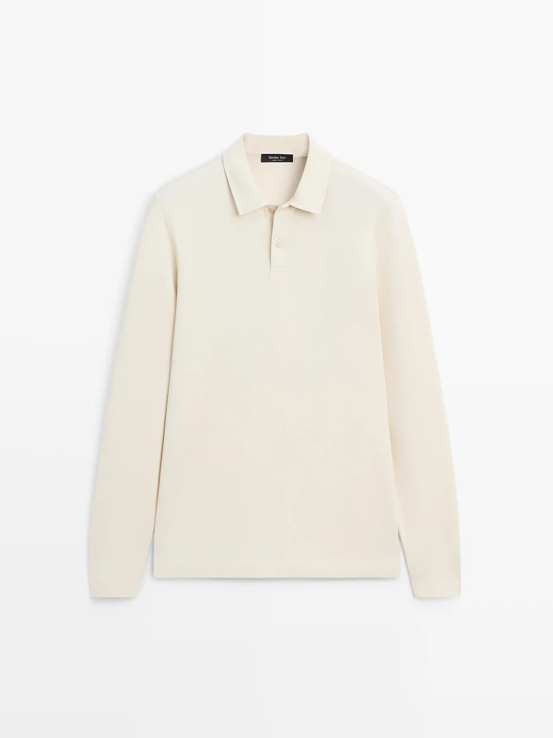 Long sleeve mercerised cotton piqué polo shirt