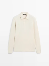 Long sleeve mercerised cotton piqué polo shirt