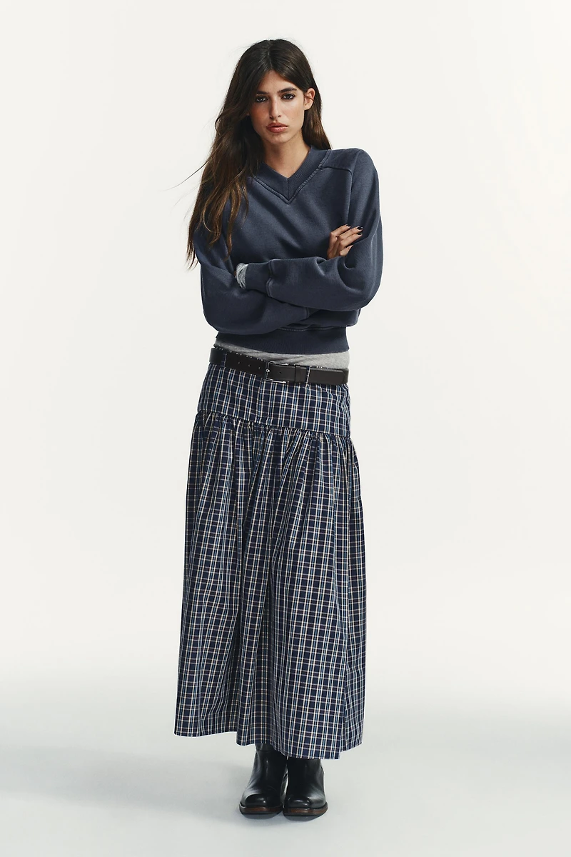 PLAID MIDI SKIRT WITH BELT