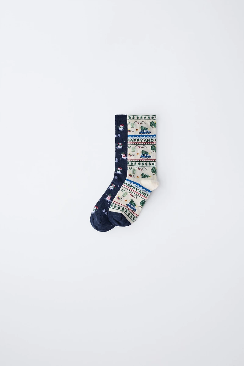 TWO-PACK OF TREE AND SNOWMAN SOCKS