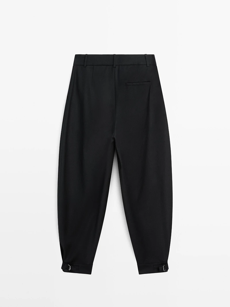 Wool blend sarouel trousers with buckle