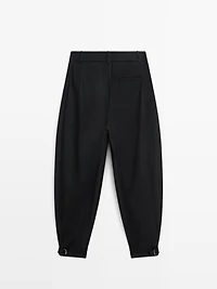 Wool blend sarouel trousers with buckle