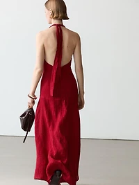 Long 100% linen dress with neckline detail