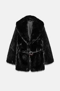 FAUX FUR COAT WITH BELT