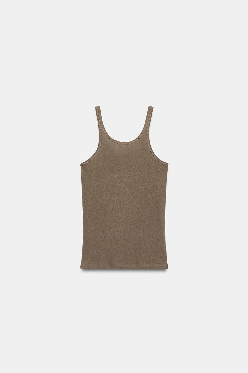 COTTON AND LINEN STRAP TOP
