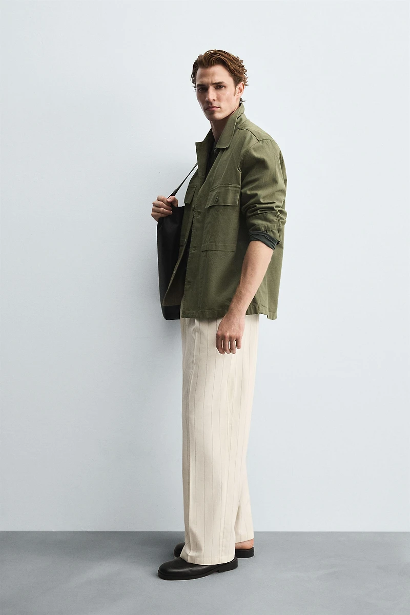 PLEATED STRIPE PANTS