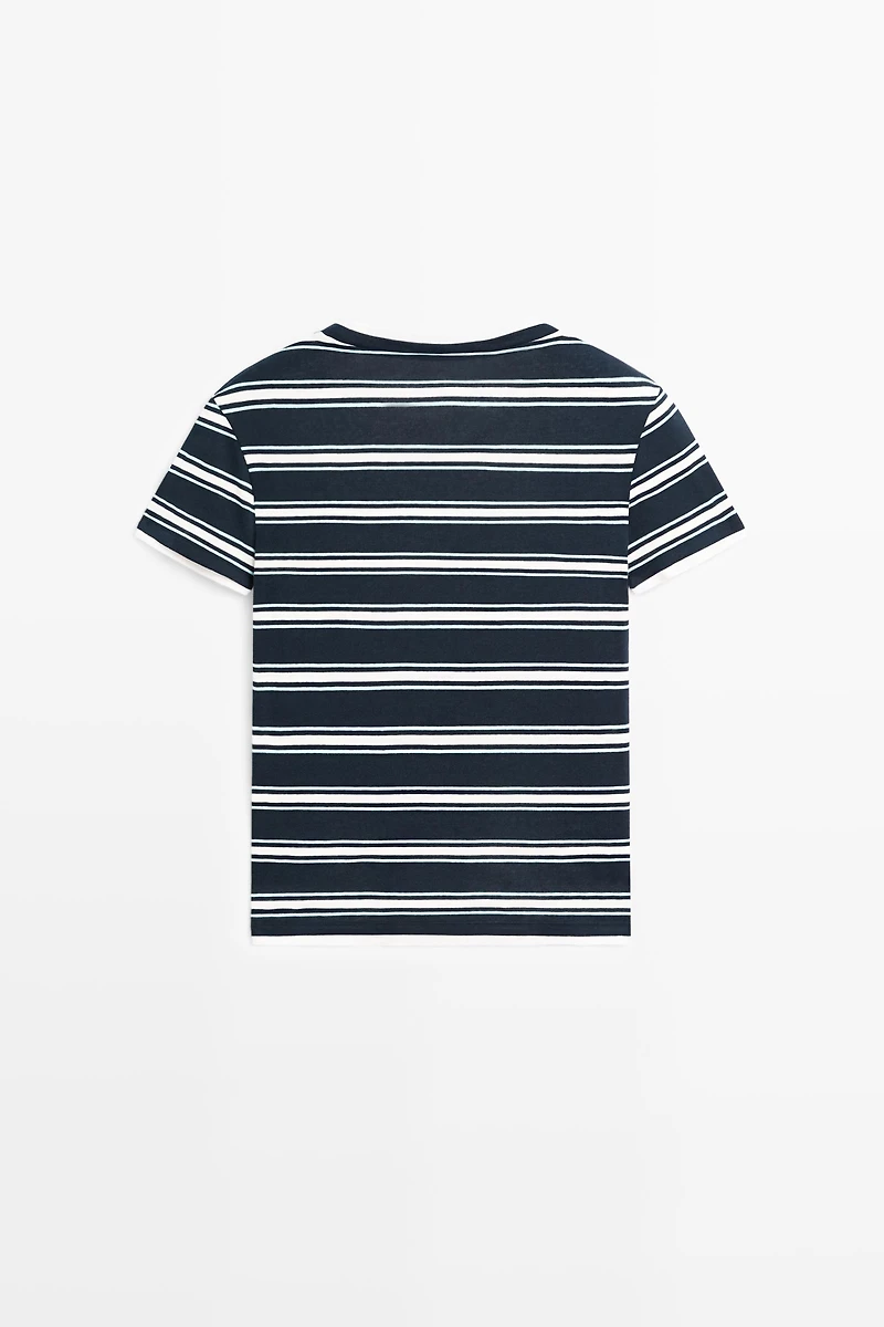 Double-layer striped short sleeve T-shirt
