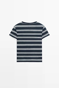Double-layer striped short sleeve T-shirt