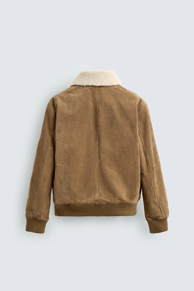 BLOUSON EN CUIR SUÉDÉ AVEC EFFET MOUTON
