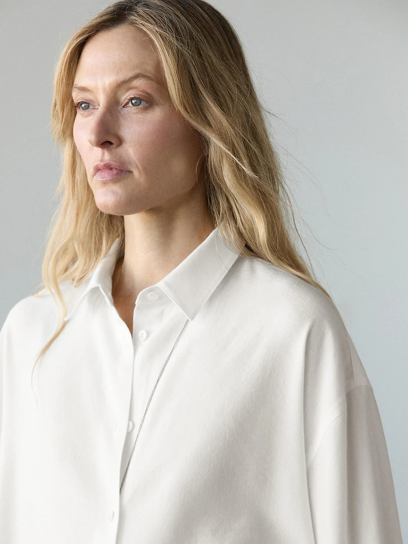 Flowing total look linen blend shirt