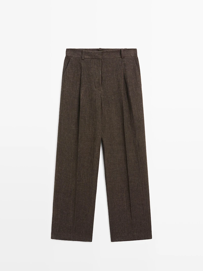 Total look melange linen darted trousers