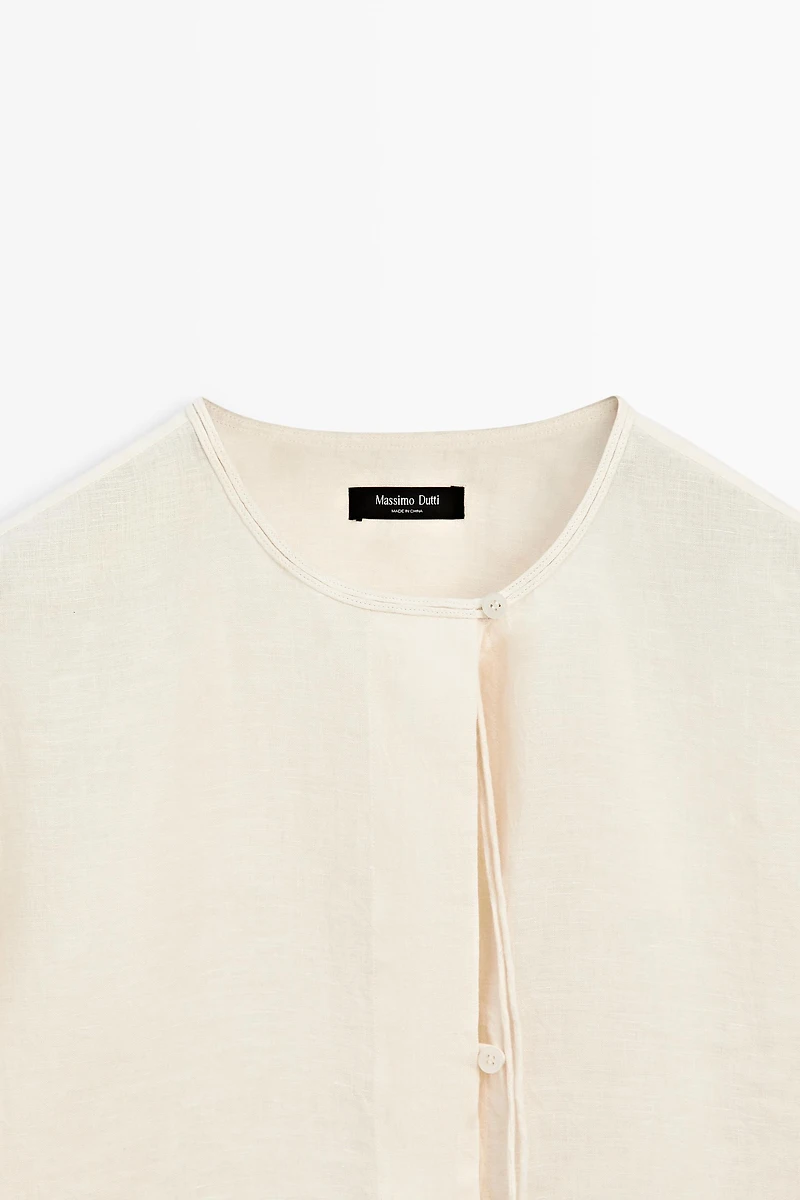 100% linen shirt with neckline detail