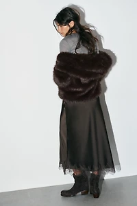 JUPE MIDI SATINÉE DENTELLE