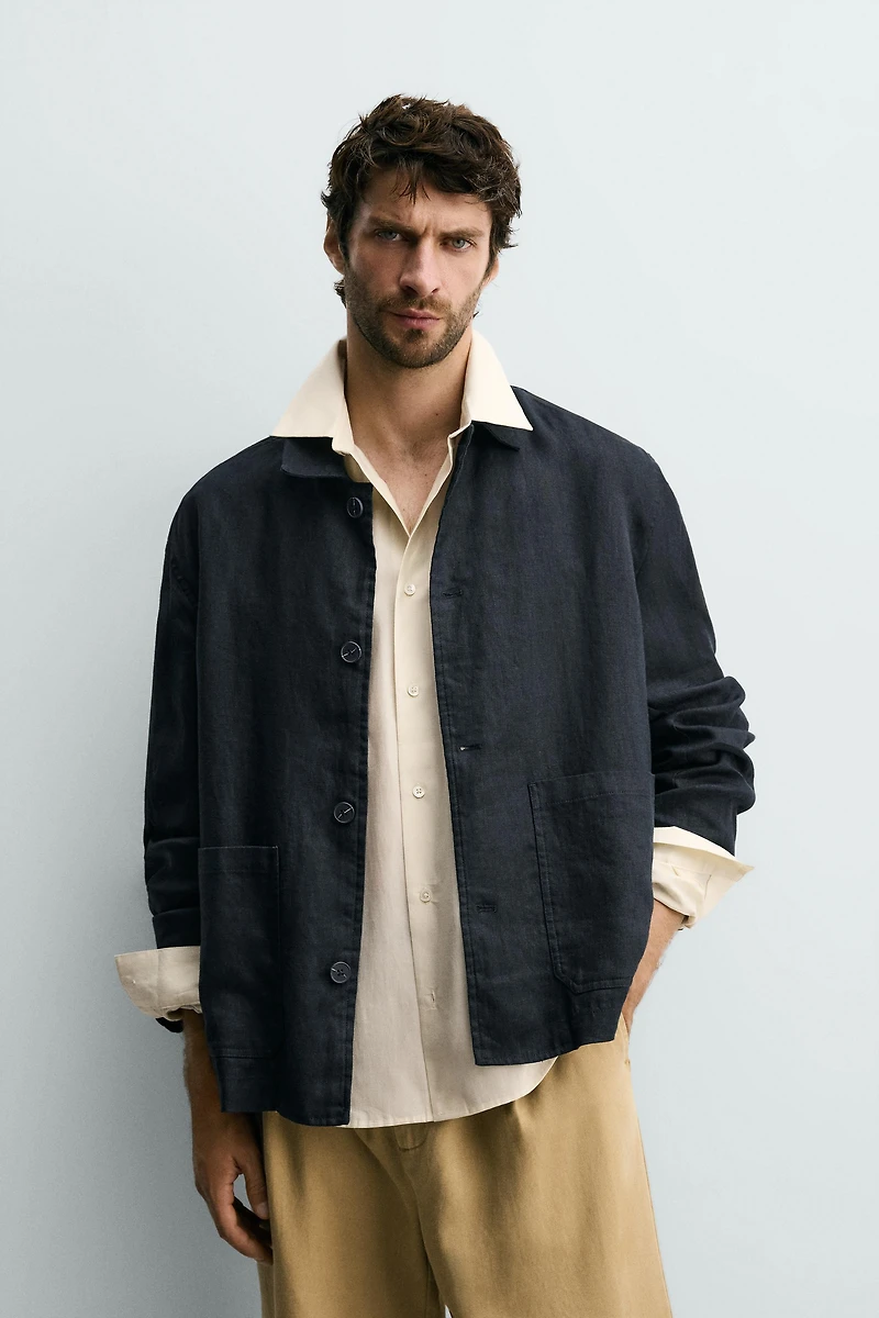 100% LINEN REGULAR FIT OVERSHIRT
