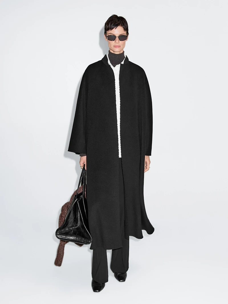Long coat with stand collar