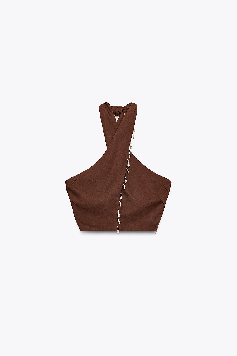 SHELL LINEN HALTER TOP
