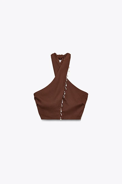 SHELL LINEN HALTER TOP