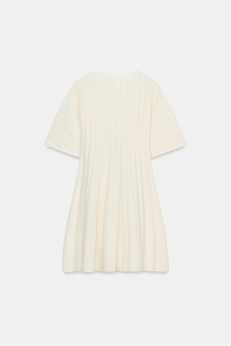 SHORT RIB KNIT BALLOON SLEEVE DRESS
