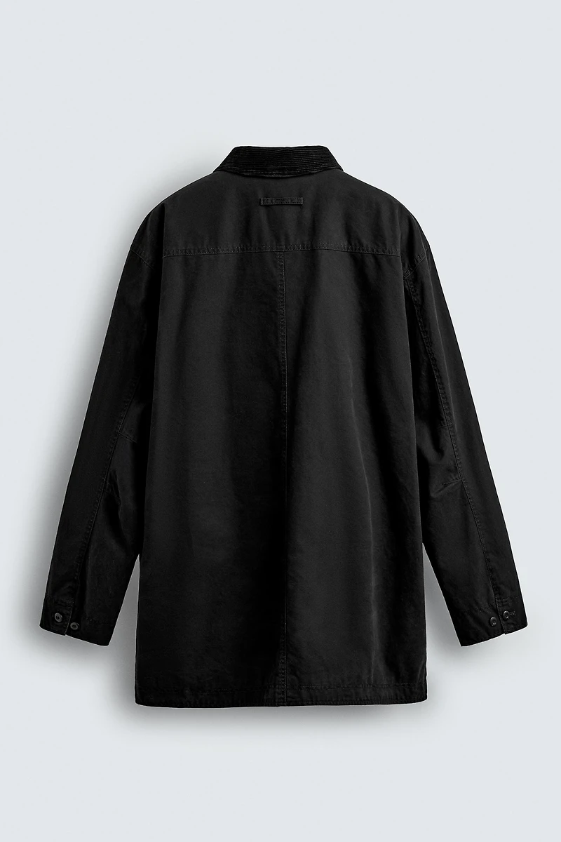 DENIM TRENCH COAT WITH CONTRASTING COLLAR