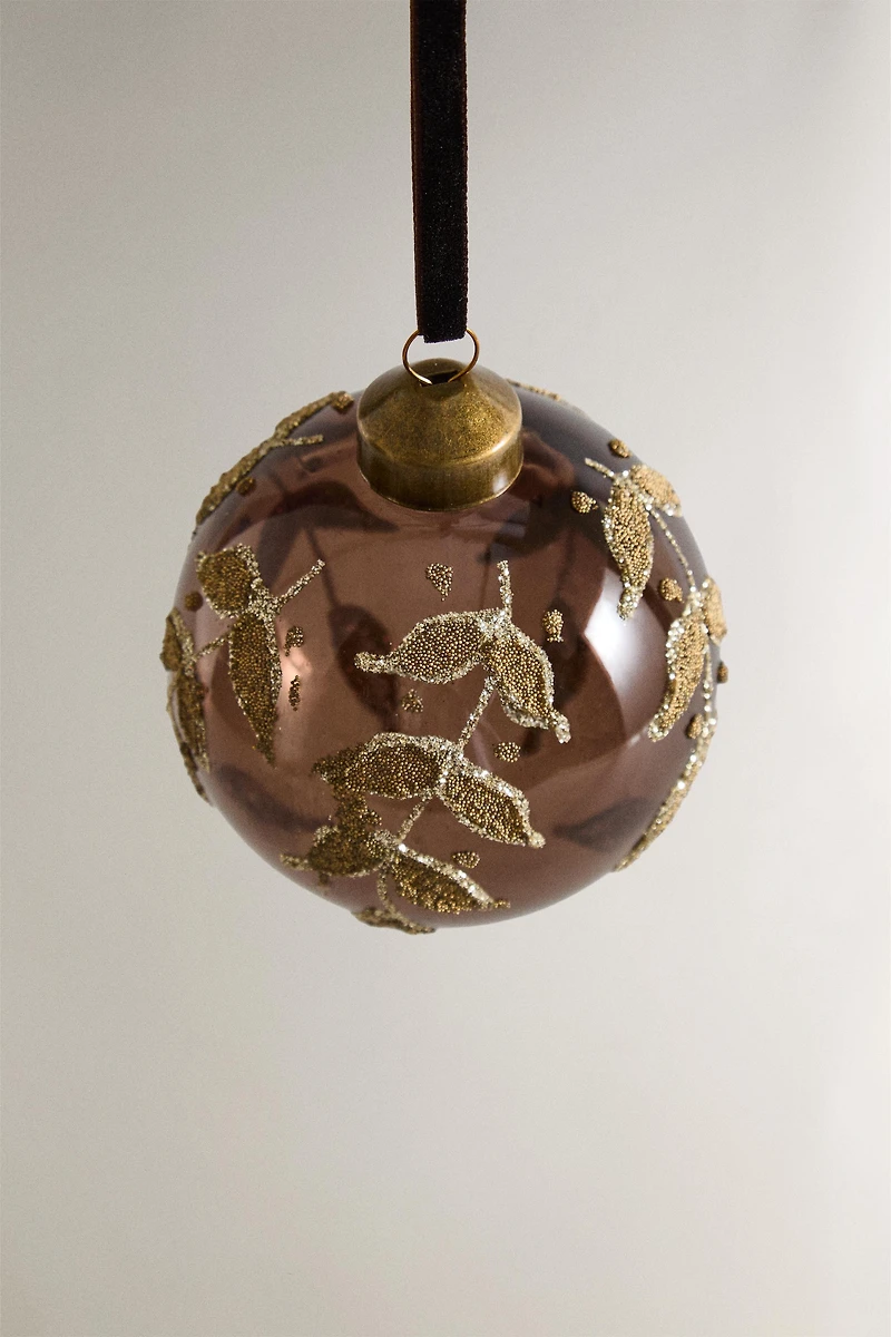 CHRISTMAS TREE GLASS BALL LEAVES ORNAMENT