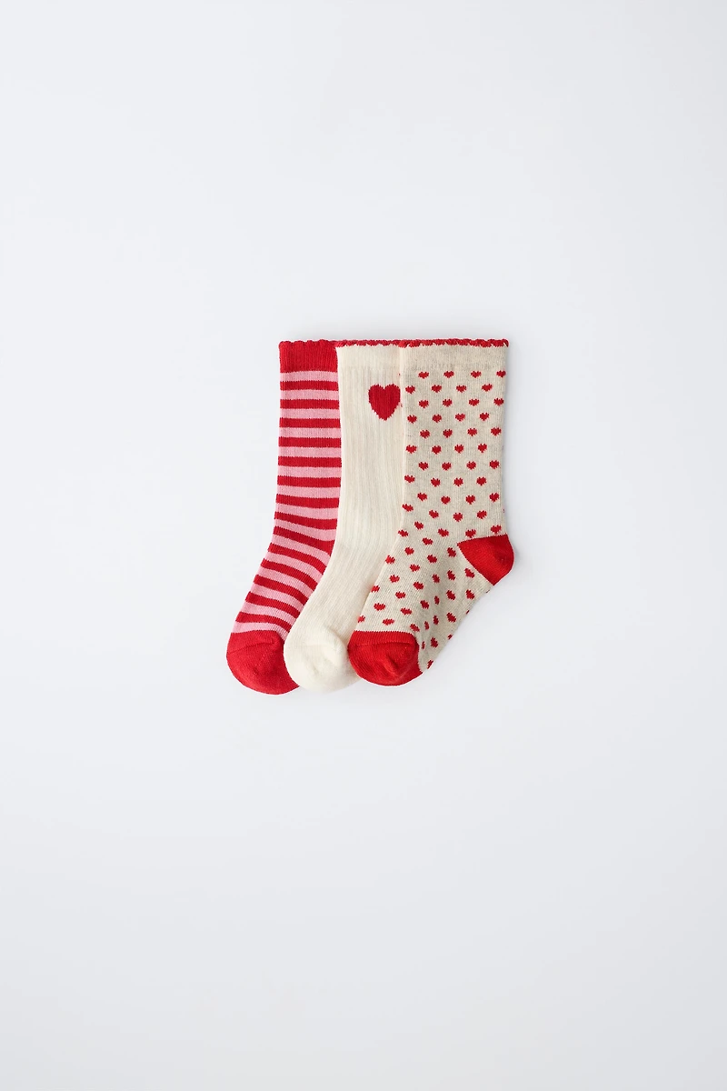 HEART AND STRIPE CREW SOCKS - 3 PACK