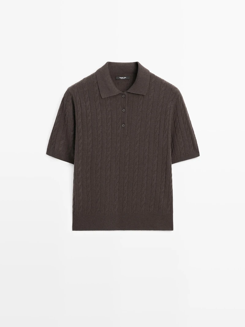 Short sleeve cable-knit polo shirt