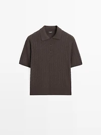 Short sleeve cable-knit polo shirt
