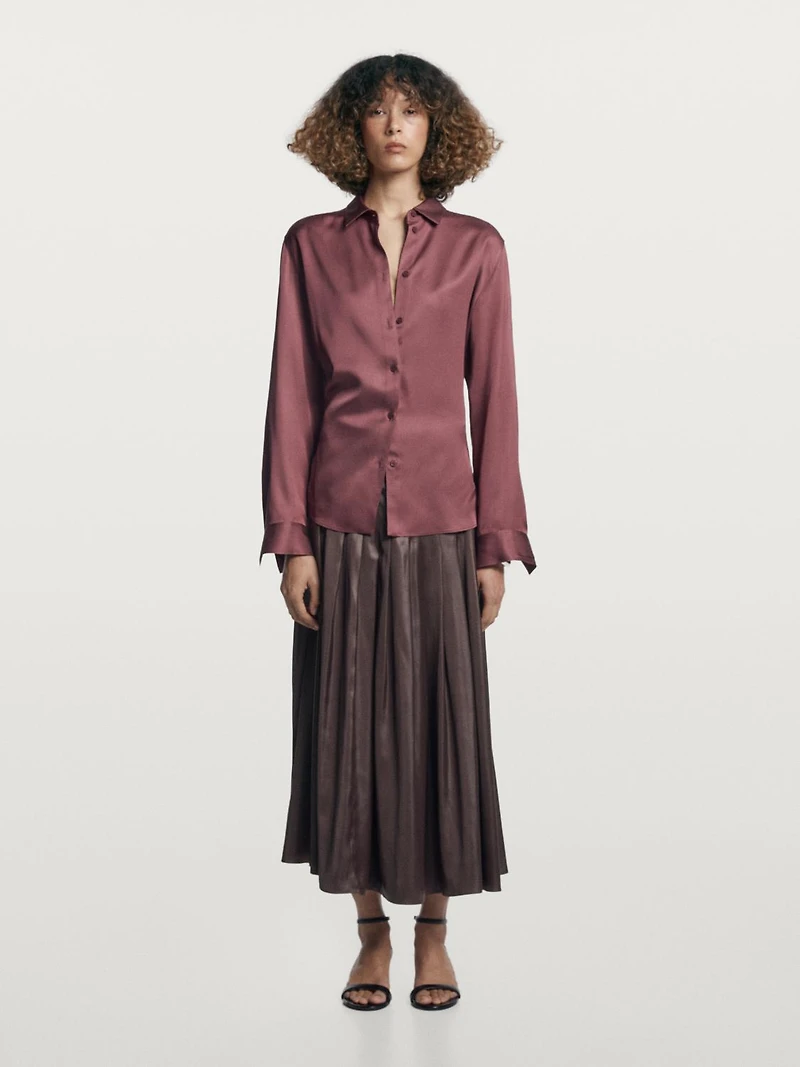 Jupe midi à plis nervurés finition enduite