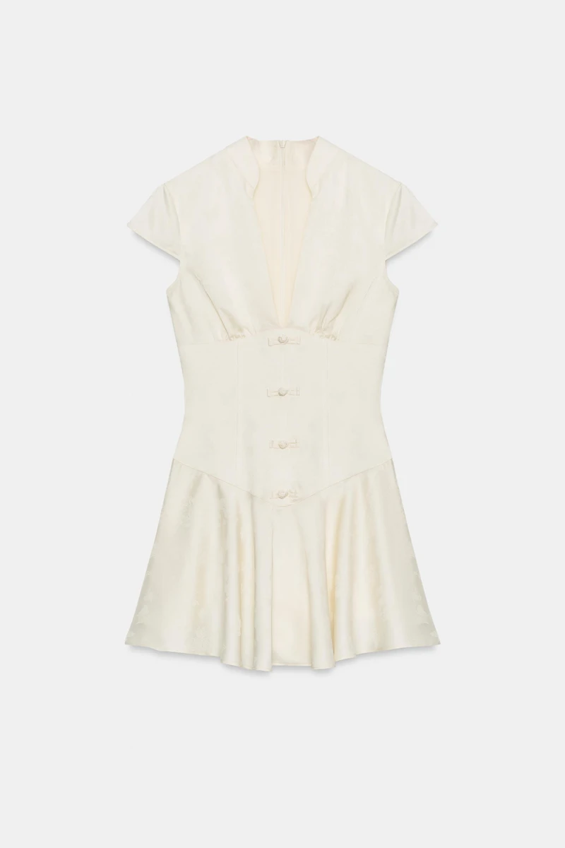 JACQUARD SATIN MINI DRESS WITH BUTTONS
