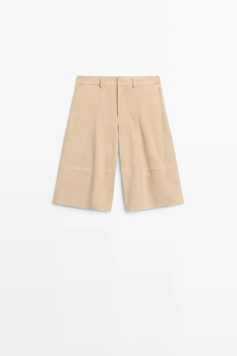 Long suede leather Bermuda shorts