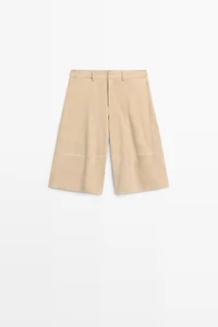 Long suede leather Bermuda shorts