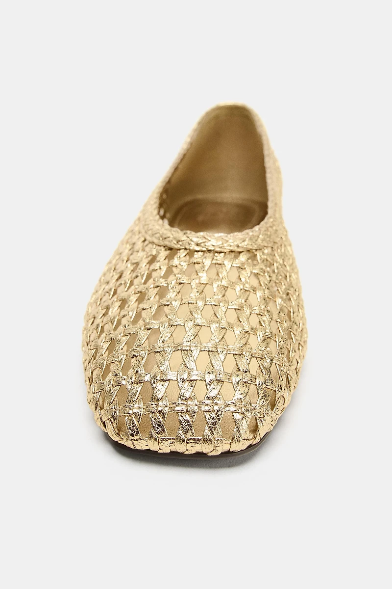 METALLIC WOVEN EFFECT BALLET FLATS