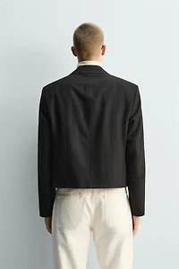 PINSTRIPE CROPPED FIT SUIT BLAZER