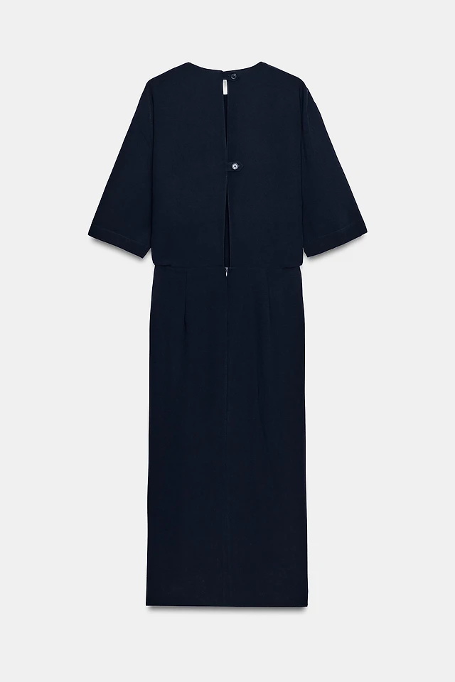 zw collection denim midi dress Zara ZW Collection 100% Cotton Gray Washed Blue Denim Midi Shirt Dress women L