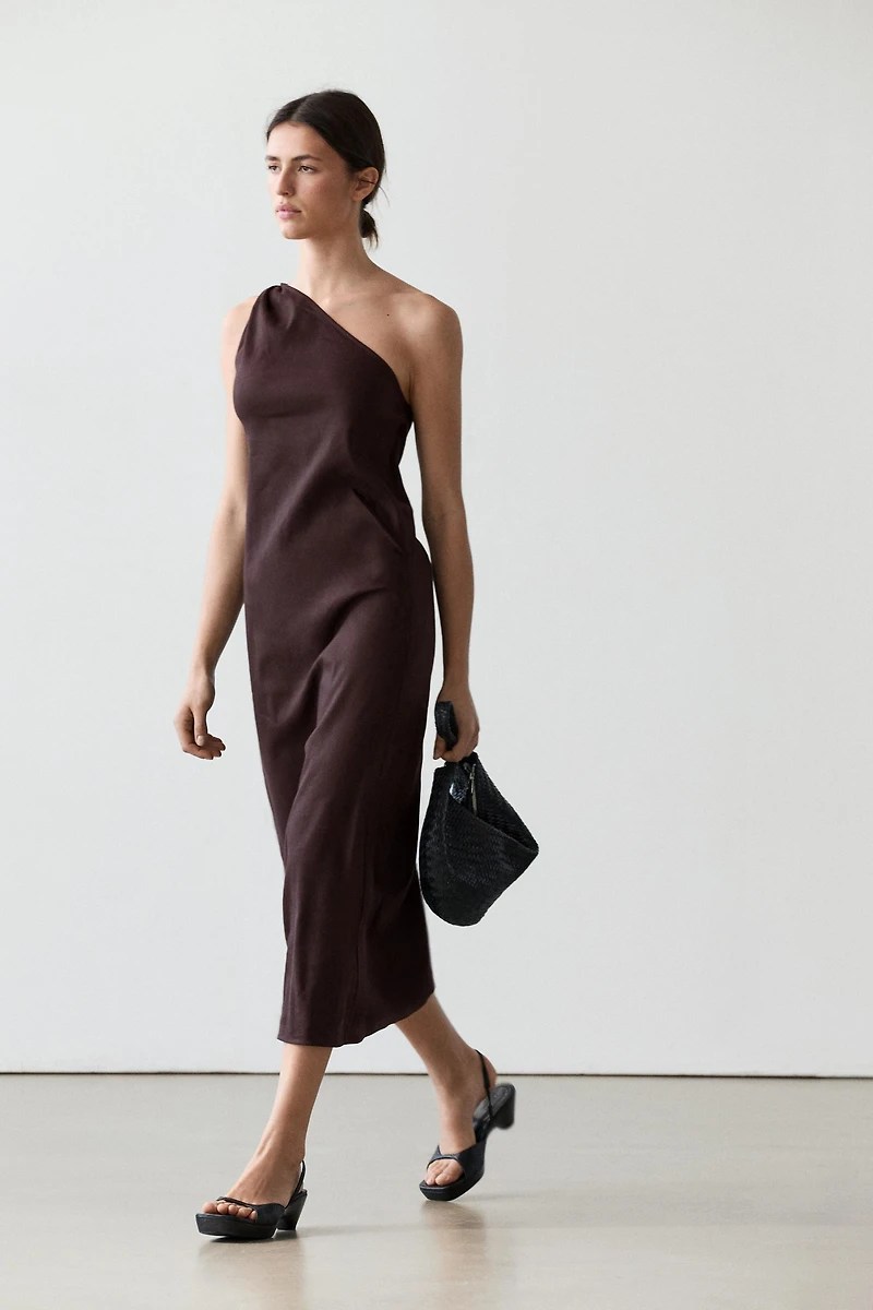 Asymmetric linen blend dress