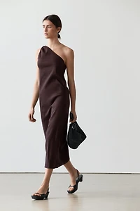 Asymmetric linen blend dress