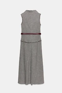 TEXTURED BELTED MIDI DRESS
