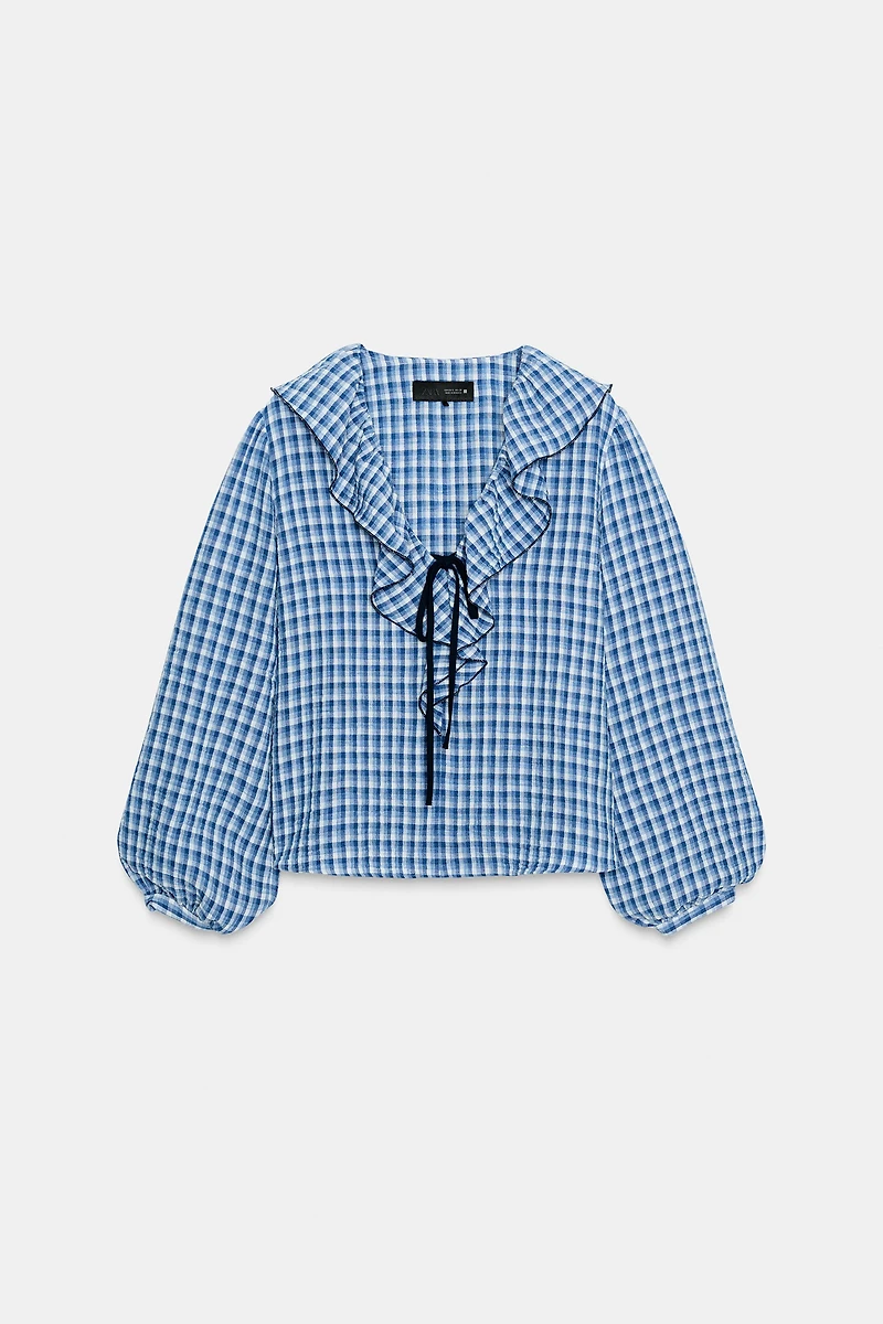 GINGHAM RUFFLED BLOUSE