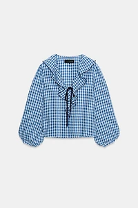 GINGHAM RUFFLED BLOUSE