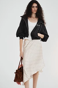 ASYMMETRIC POLKA DOT SATIN SKIRT